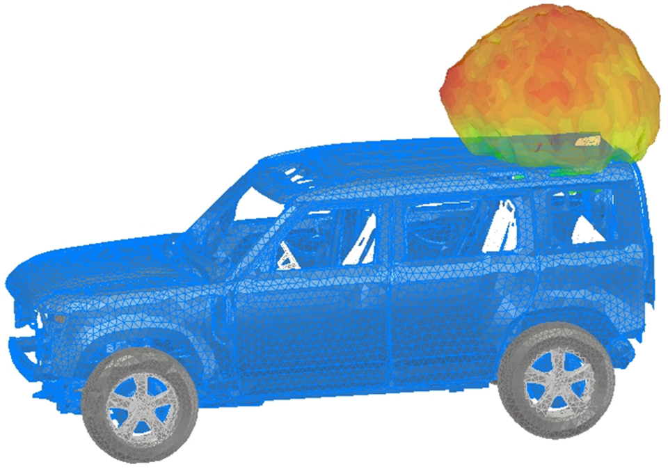 Installed Automotive Cellular Antenna fairfield Assessment (Jaguar Land Rover), various Time-domain solvers. Broadband assessment of roof pod antennas is suited to a time domain technique (in this example TLM) as there are multiple frequencies of interest in the 5G band where the aim is to maximise omnidirectional gain. Installed Automotive Cellular Antenna fairfield Assessment (Jaguar Land Rover), various Time-domain solvers. Broadband assessment of roof pod antennas is suited to a time domain technique (in this example TLM) as there are multiple frequencies of interest in the 5G band where the aim is to maximise omnidirectional gain.